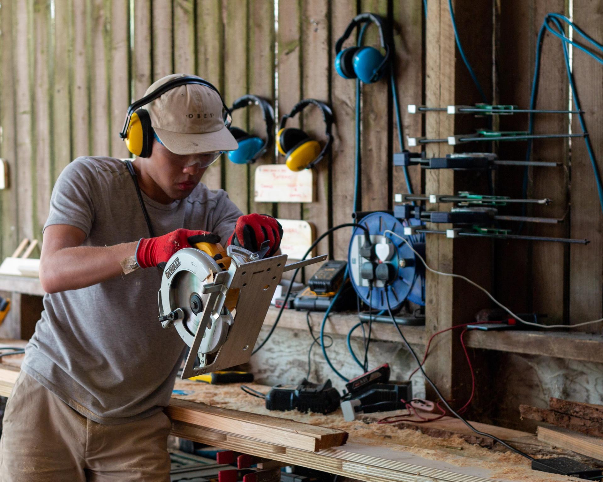 Architecture students learning construction techniques with Studio Bark