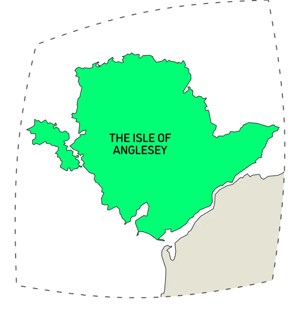 A map zoomed in on The Isle of Anglesey