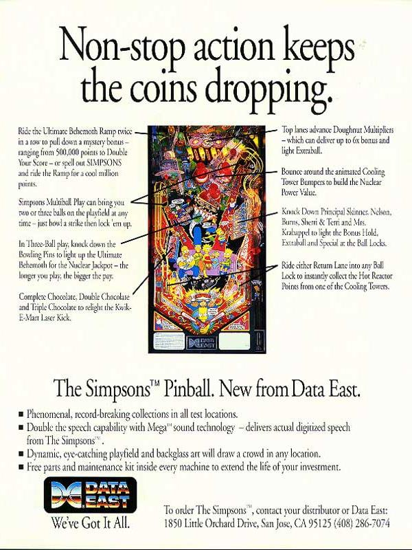 The Simpsons Pinball Flyer Rückseite