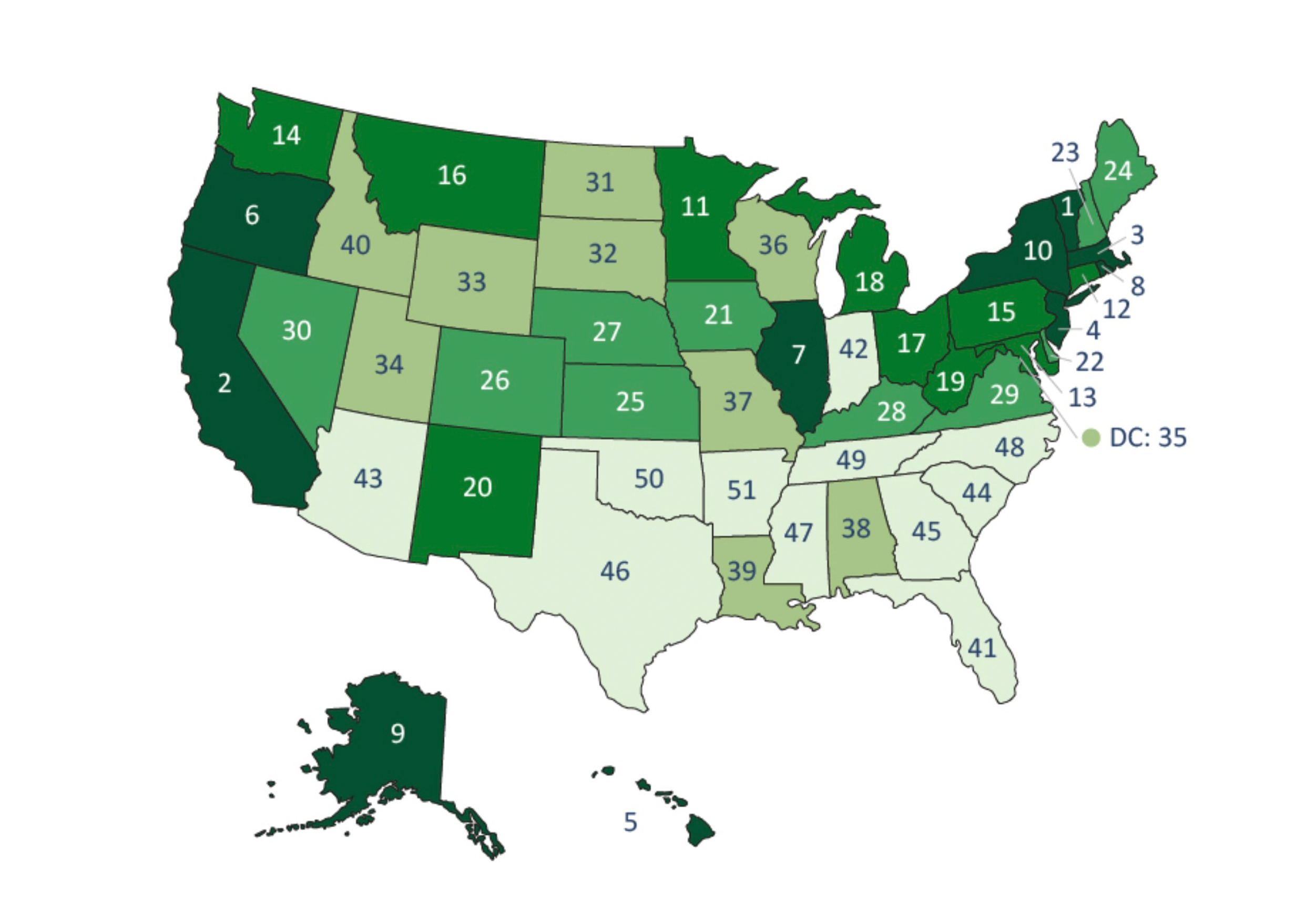 Map of state union rankings (Graphic by Fordham)