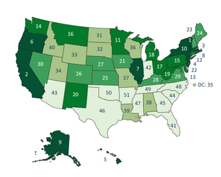 Map of state union rankings (Graphic by Fordham)