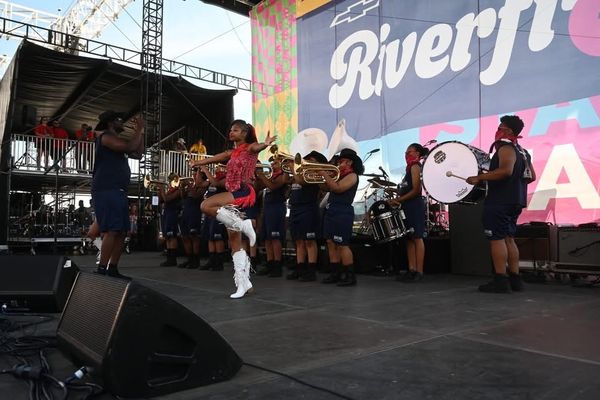 The RePublic High School 'Howling Sound of the South" Marching Band performing on the Riverfront Stage at CMA Fest. (Photo Courtesy of RePublic High School)