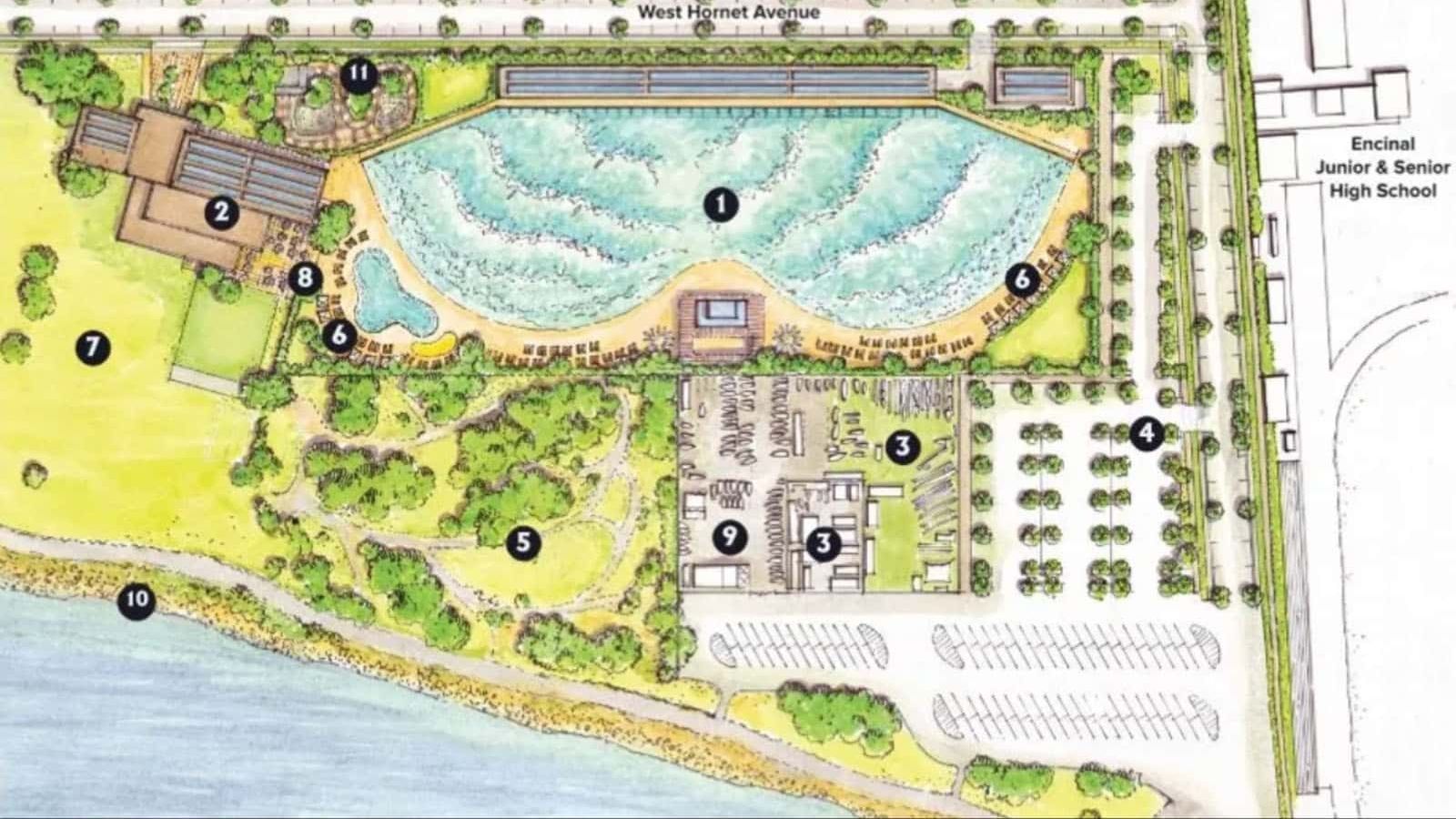Neptune Beach Surf Club surf park in Alameda, California, USA