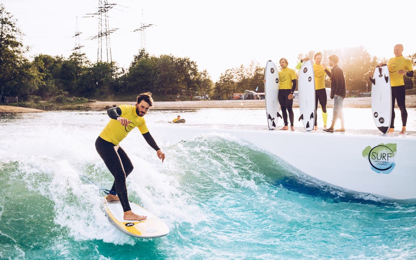 A surfer on Surf Langenfeld's wave, which sits in the lake itself.