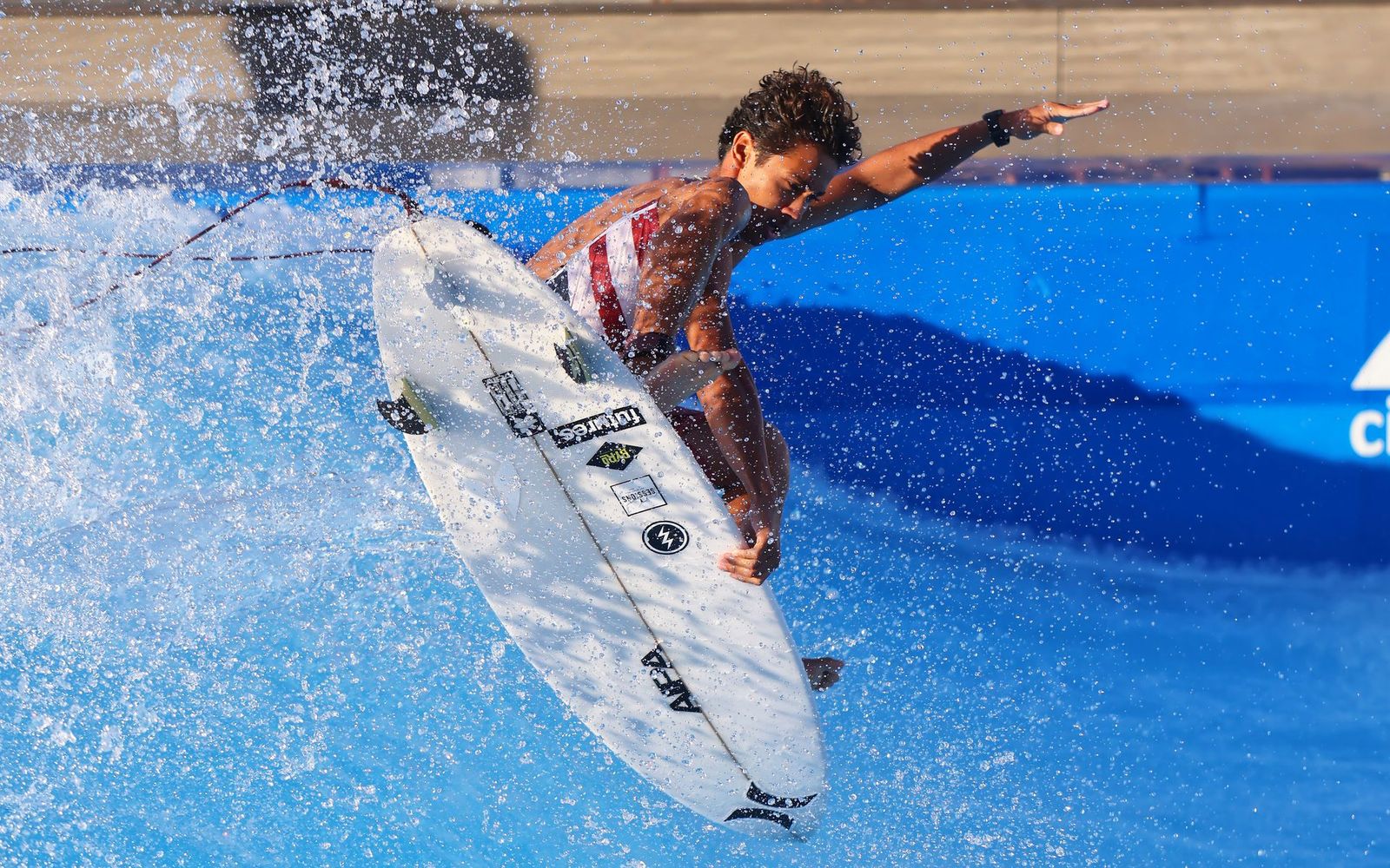 Surfer on the standing wave at Lakeside Surf