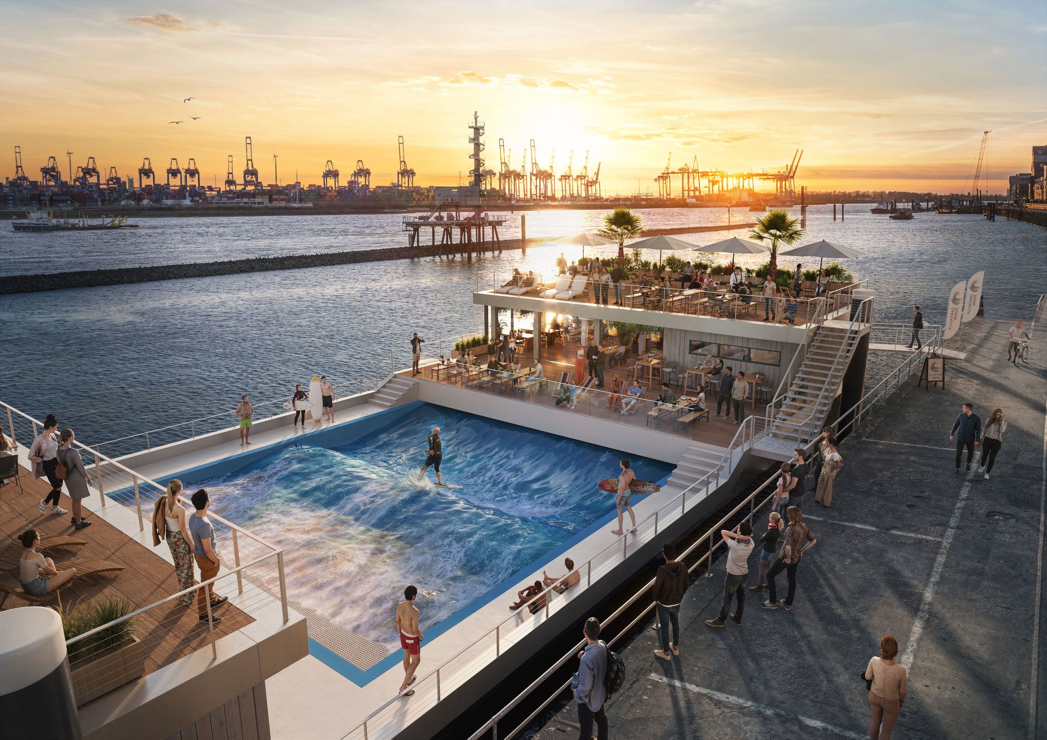 Floating Wave surf park in Hamburg, Hamburg, Germany