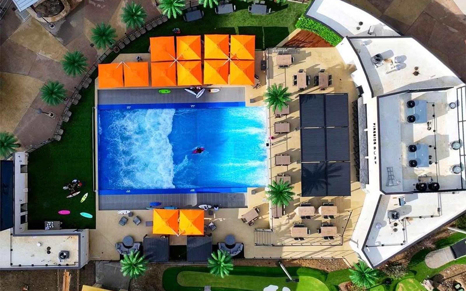 The standing wave at Grandscape from above, photographed when the venue was Fireside Surf.