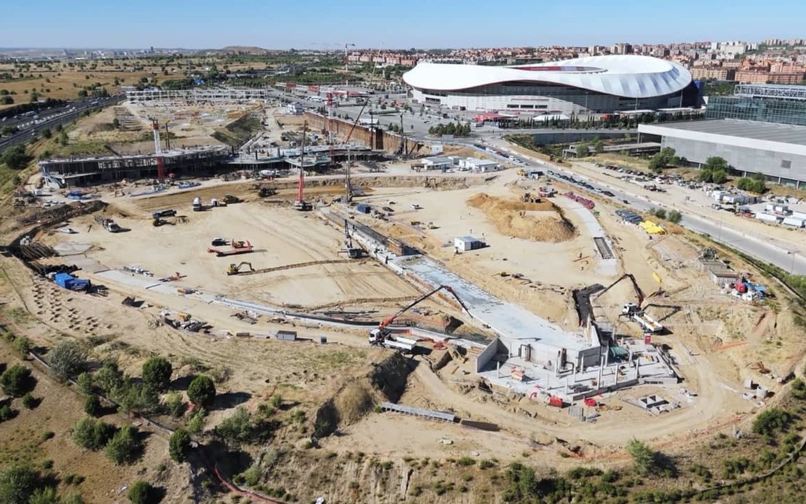 Aerial view of the Gemswell construction site beside the Metropolitano stadium in July 2026