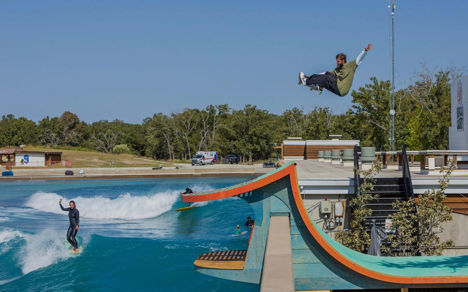 Surfer on the PerfectSwell wave at Waco Surf in Texas
