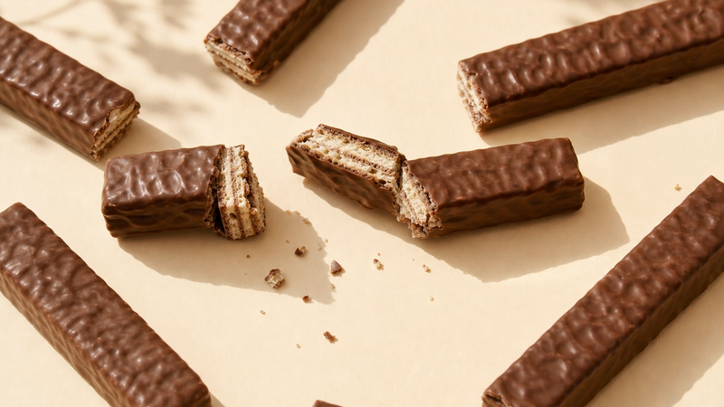 Wafer chocolate bar fingers showing crisp layers