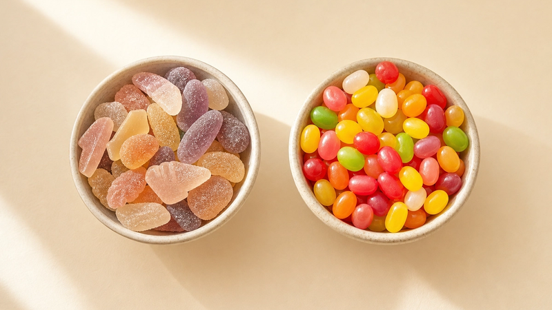 Two bowls of candy compared side by side
