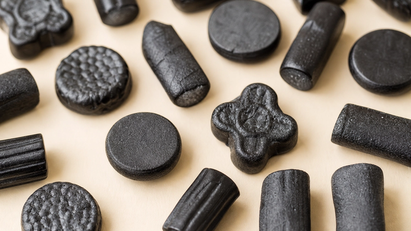 Close-up of black salmiak salty licorice