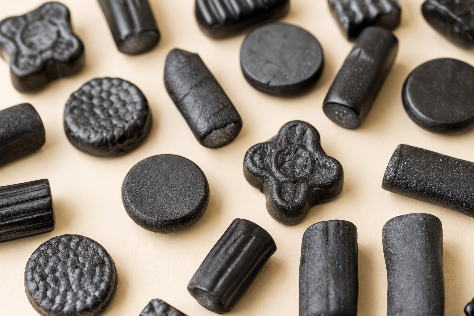Close-up of black salmiak salty licorice