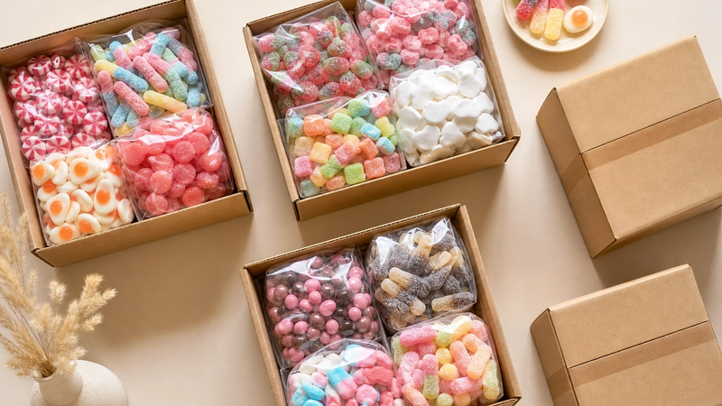 Shipping boxes of imported candy