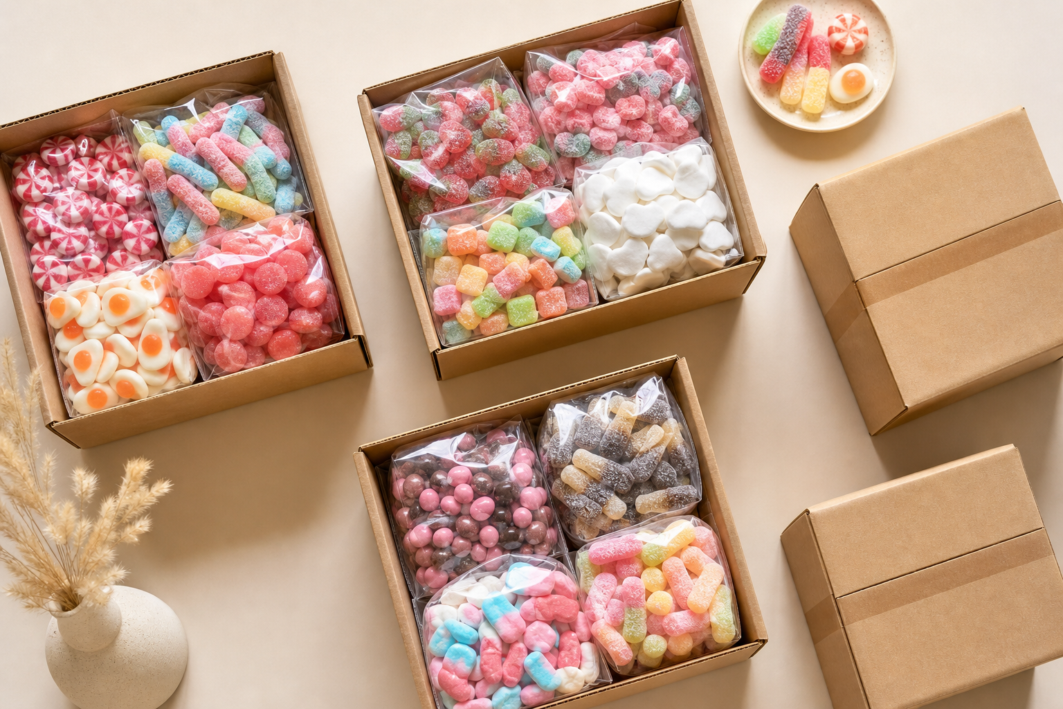 Shipping boxes of imported candy