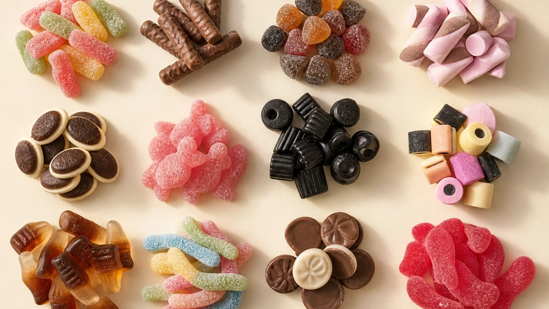 An assortment of Swedish candy types