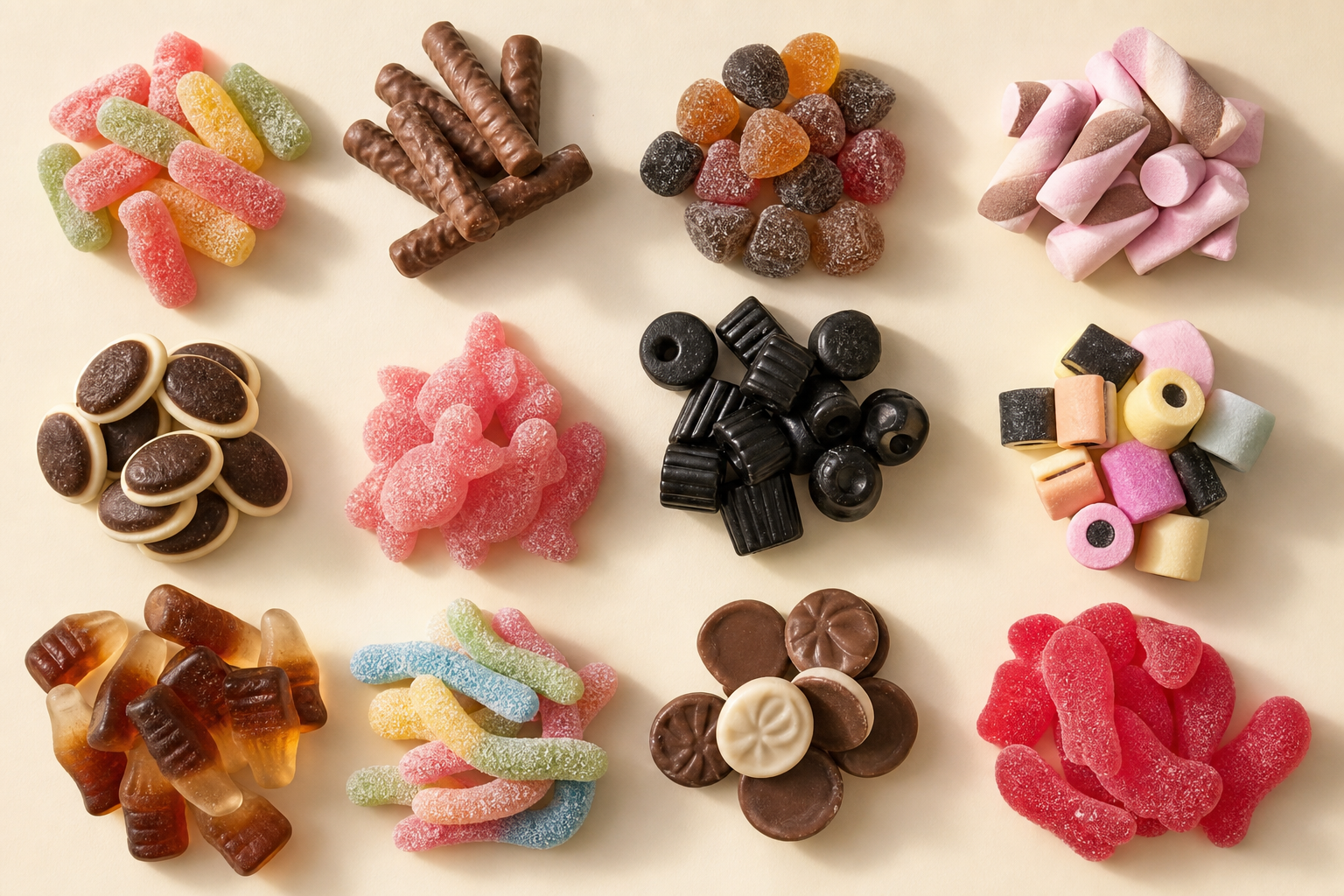 An assortment of Swedish candy types