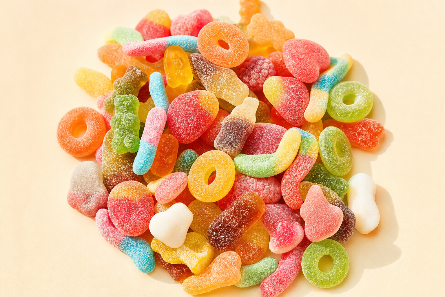 A colorful pile of Swedish gummy candies