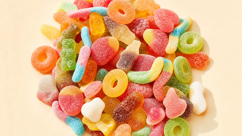 A colorful pile of Swedish gummy candies