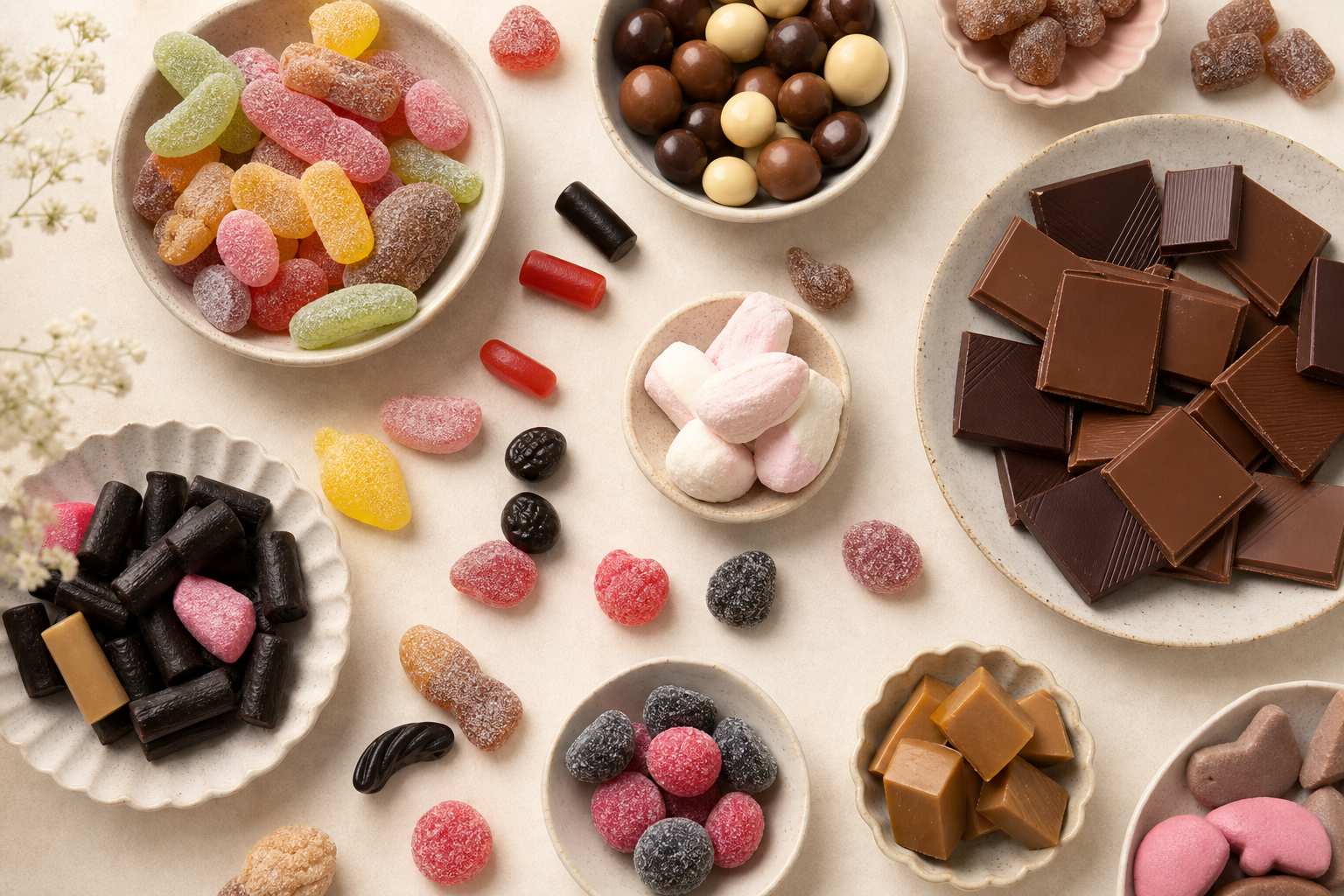 A varied spread of Swedish candy and chocolate
