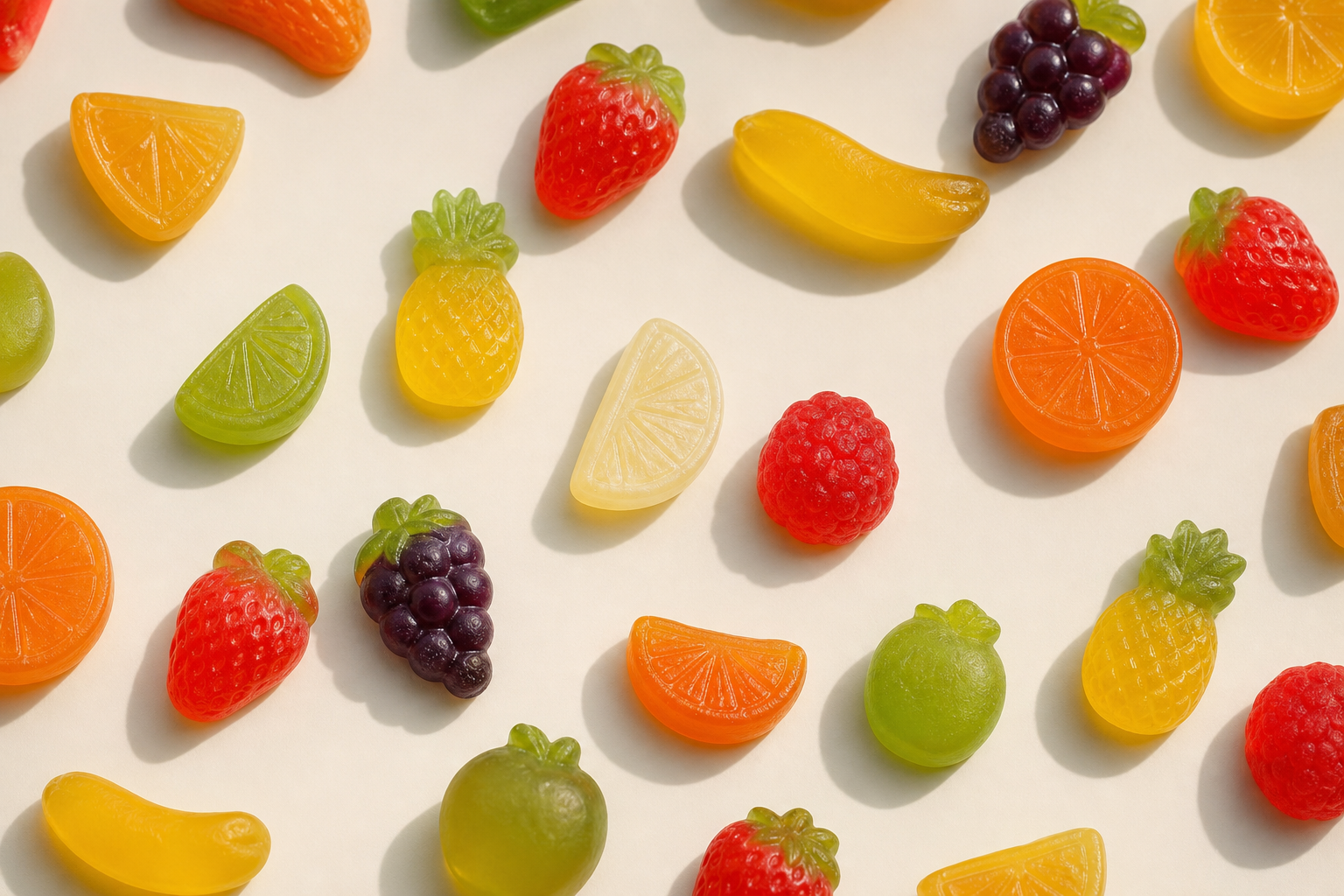 Bright colorful fruit gummy candies