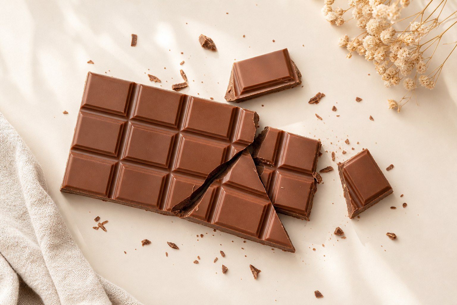 Squares of milk chocolate