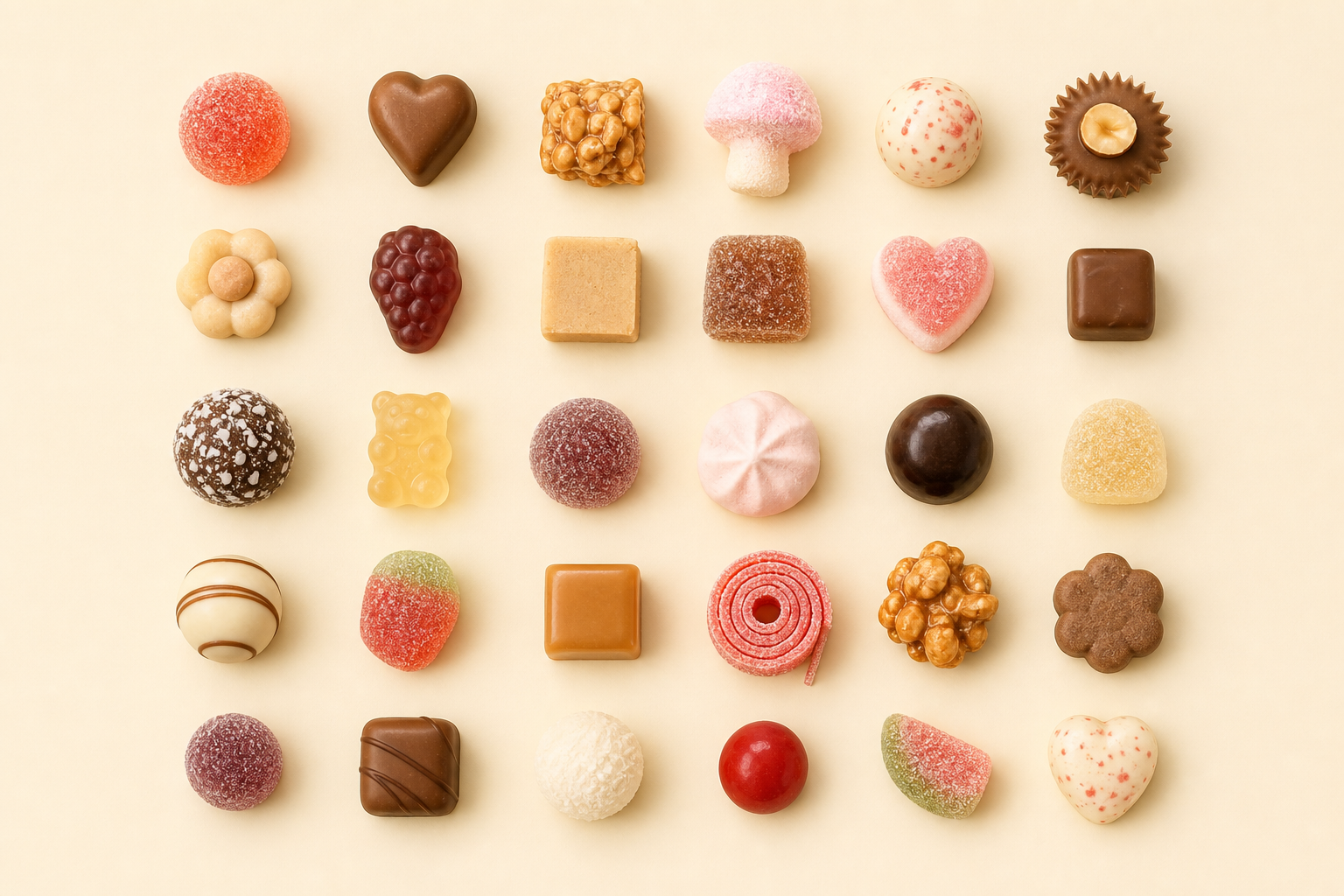 An advent-style grid of small candies