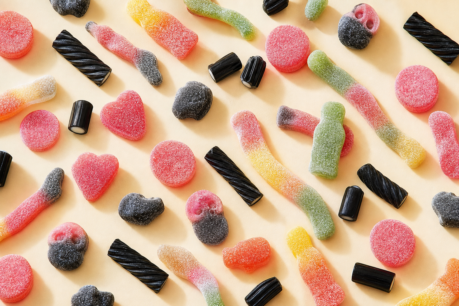 An assortment of sour and licorice candies