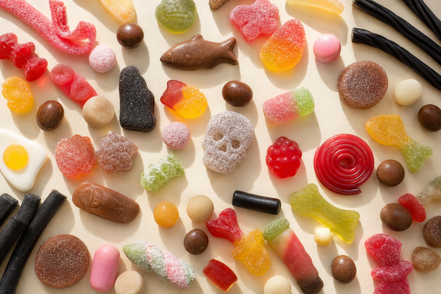 A generous colorful assortment of Swedish candy