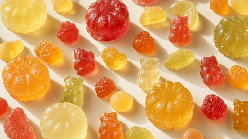 Soft jelly gelée candies and figures