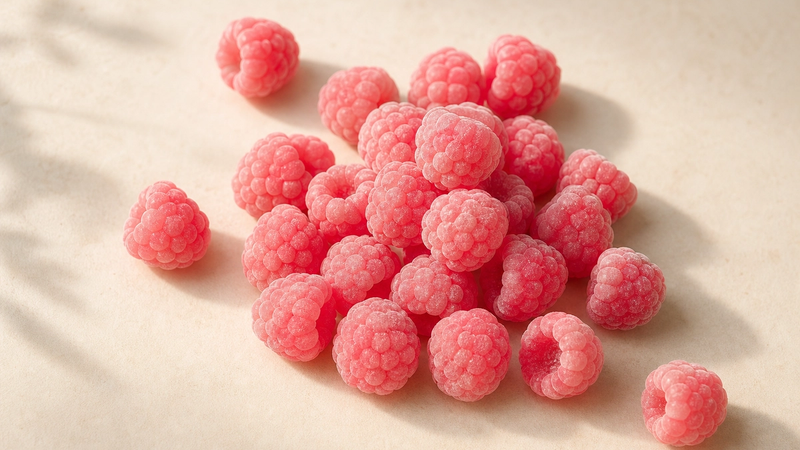 Pink raspberry-flavored chewy candies