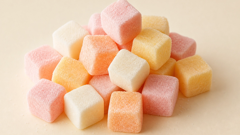 Soft sugar-coated cube-shaped candies, sockerbitar