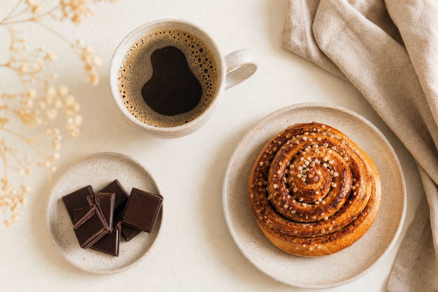 A coffee with chocolate and a bun, a Swedish fika