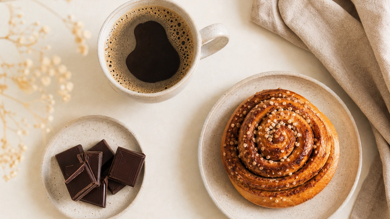 A coffee with chocolate and a bun, a Swedish fika