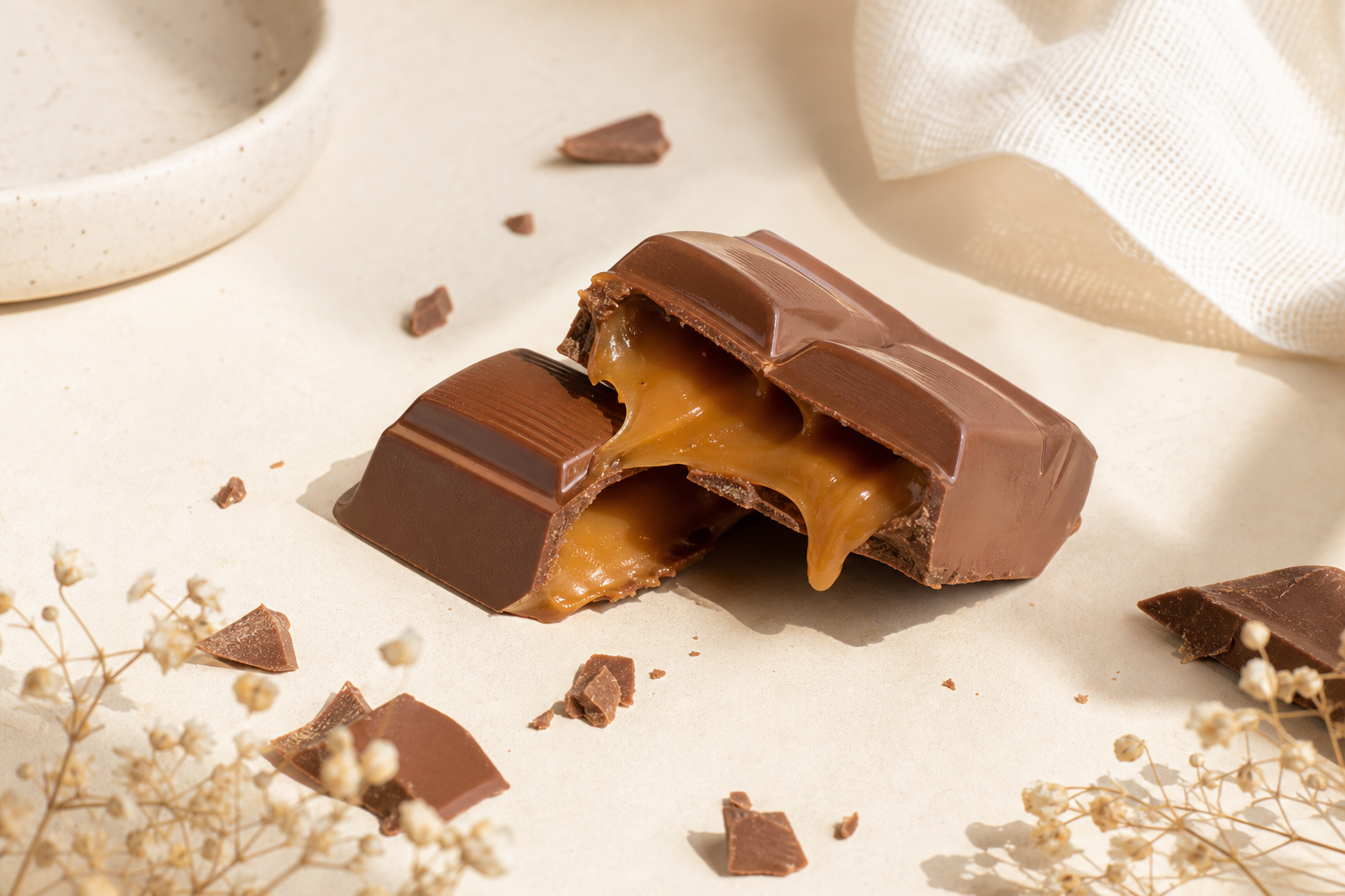 A chocolate bar with a soft caramel center