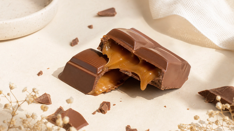 A chocolate bar with a soft caramel center