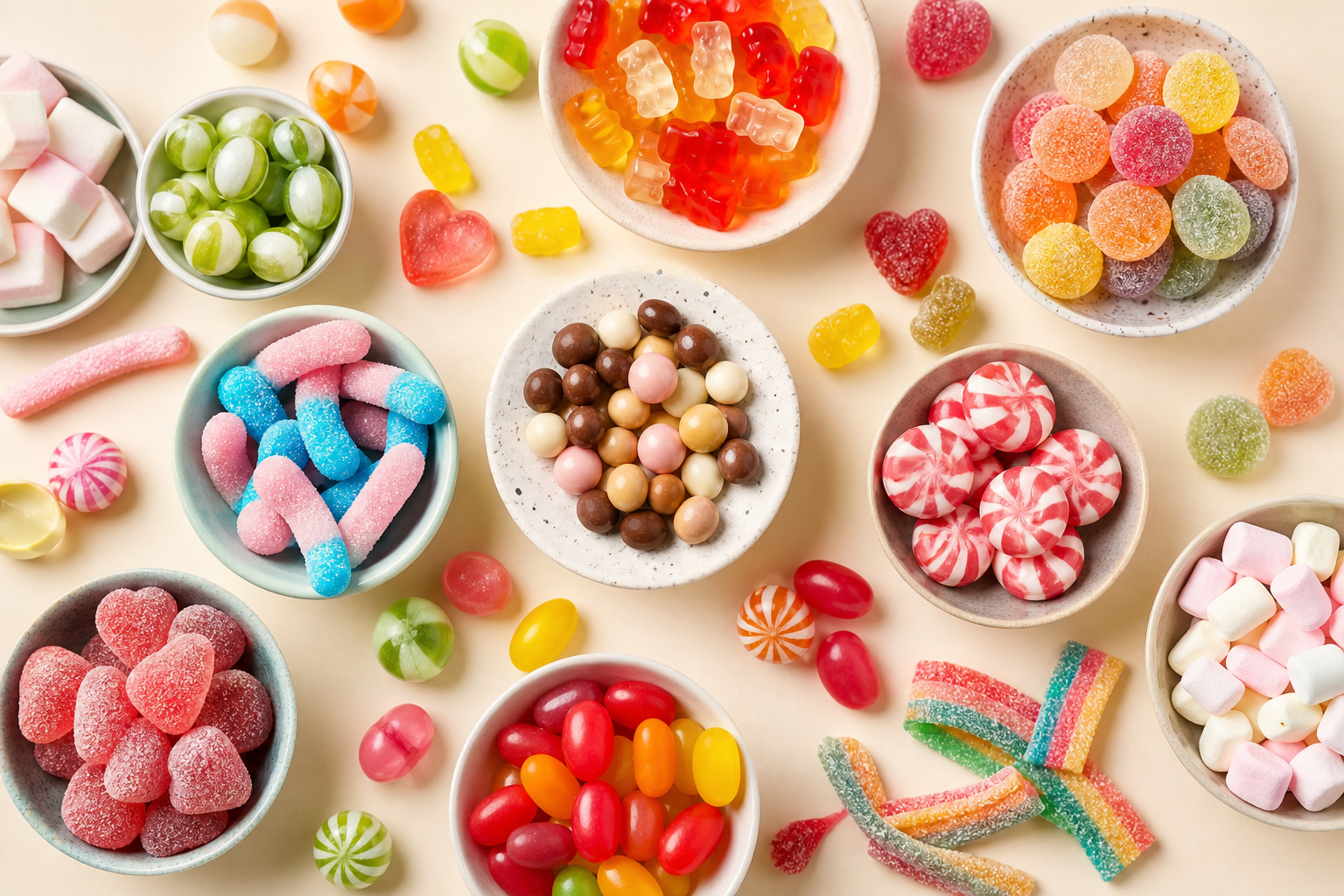 A colorful spread of varied Swedish candy flavors