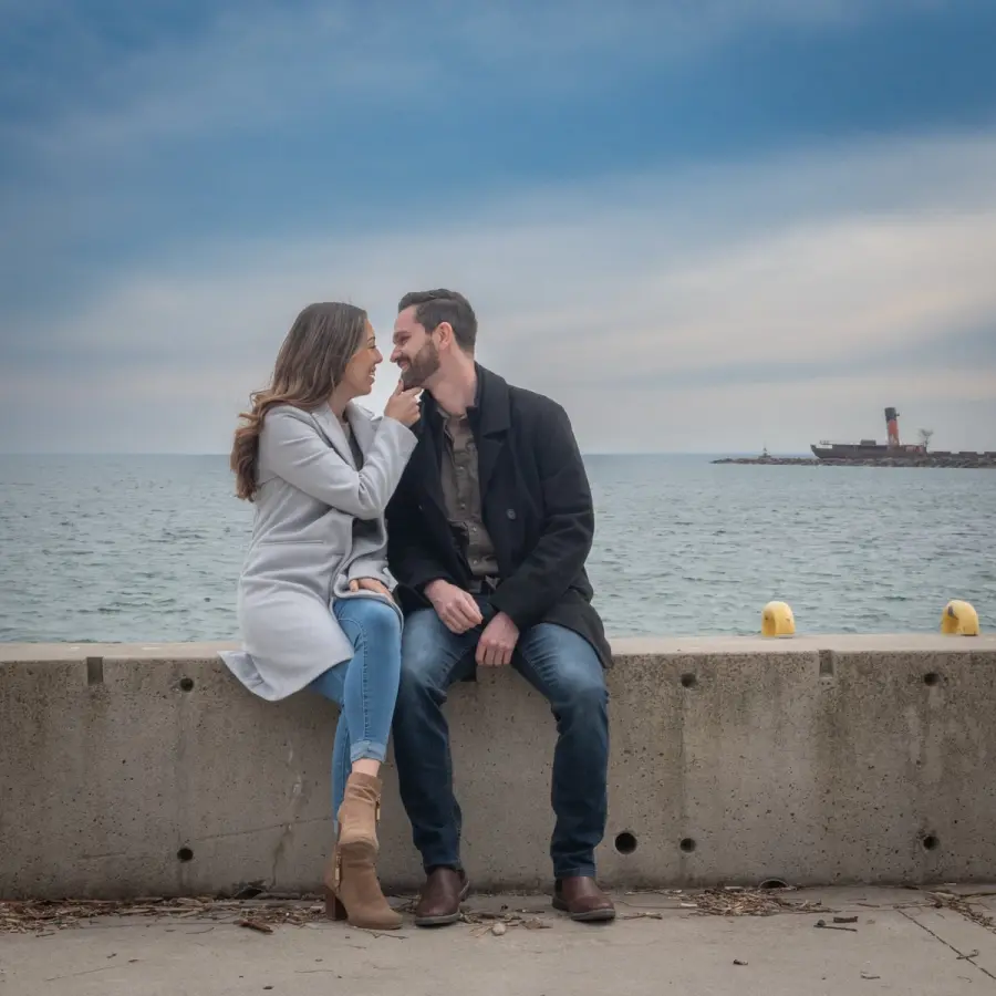 Jenna & Curtis during their outdoor engagement session at a Toronto-area park
