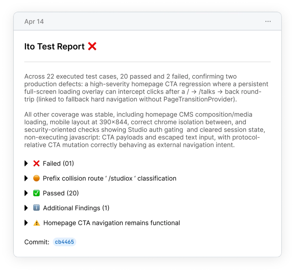 Ito Test Report