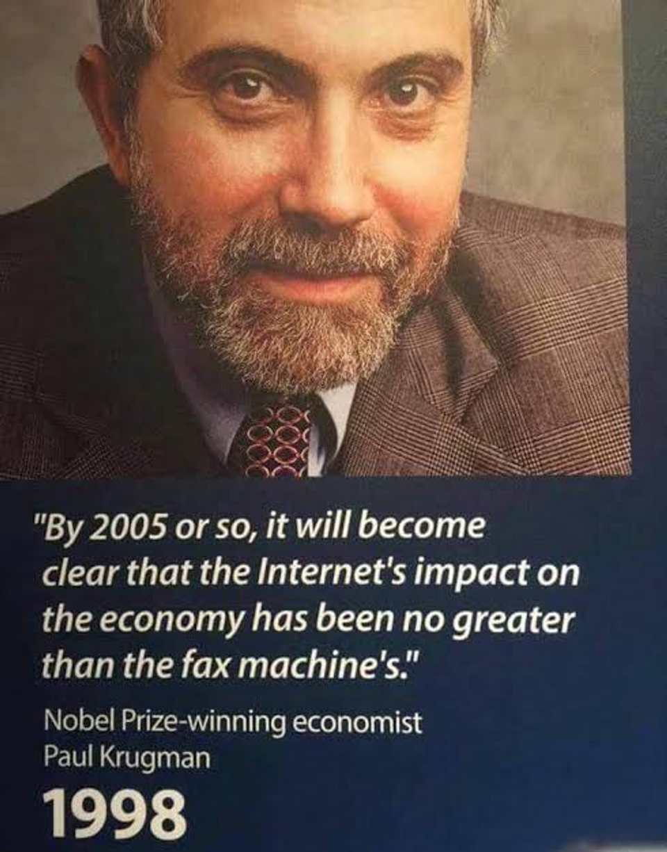 1998 Paul Krugman quote dismissing the Internet's economic impact, introducing the case for iteration.