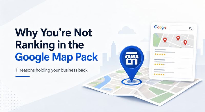 Graphic titled Why You're Not Ranking in the Google Map Pack: 11 reasons holding your business back.