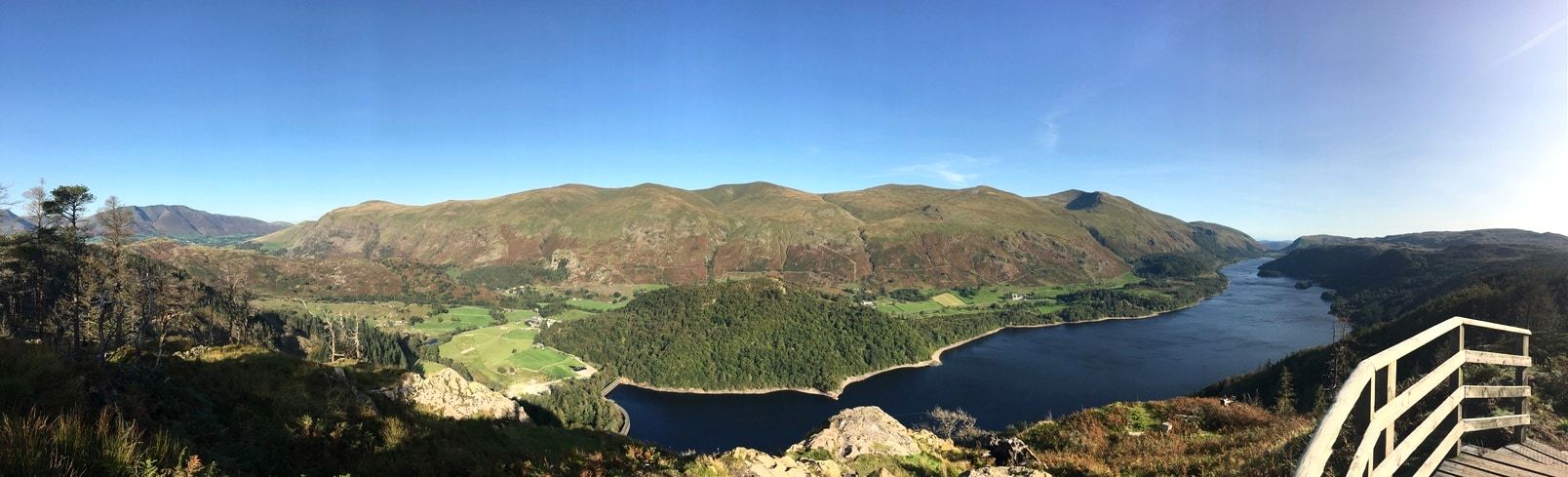 Thirlmere seen from a fenced viewpoint on its eastern shore