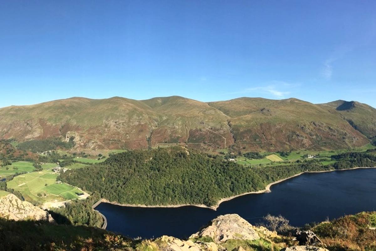 Thirlmere seen from a fenced viewpoint on its eastern shore