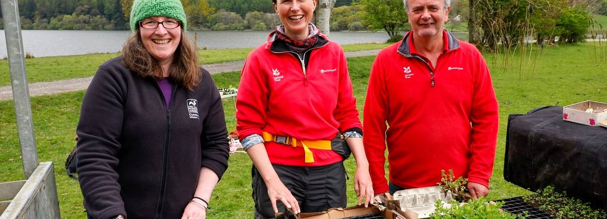 National Trust and Cumbria Wildlife Trust staff preparing for the days plug planting. Photo credit: John Macfarlane