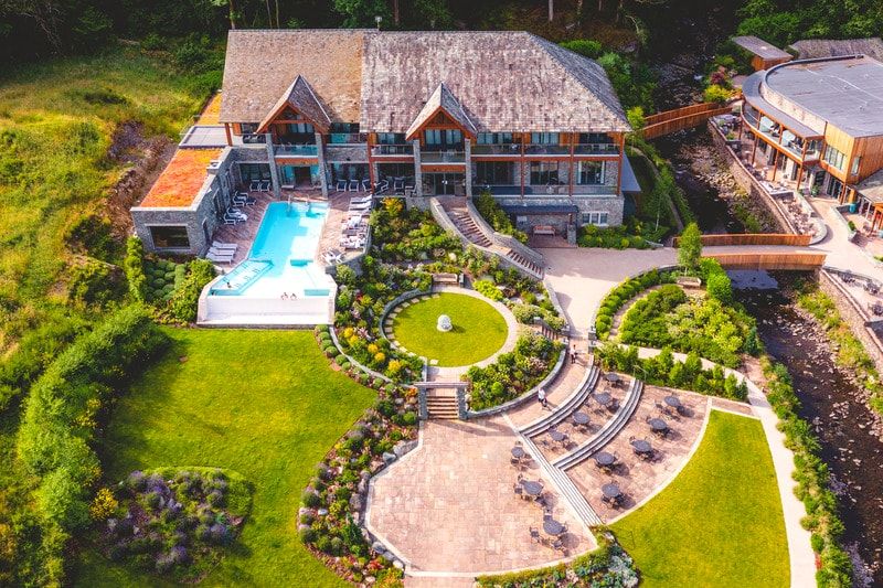 A bird’s eye view of the award-winning Falls Spa at the Lodore Falls Hotel & Spa.