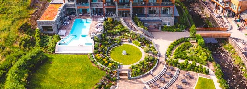 A bird’s eye view of the award-winning Falls Spa at the Lodore Falls Hotel & Spa.