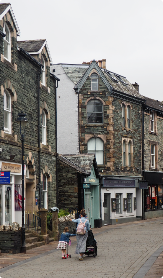 People walking through Keswick town