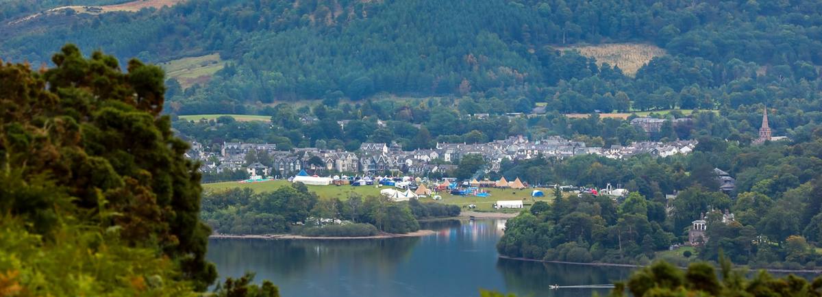 The 2021 Keswick Mountain Festival Village from a distance