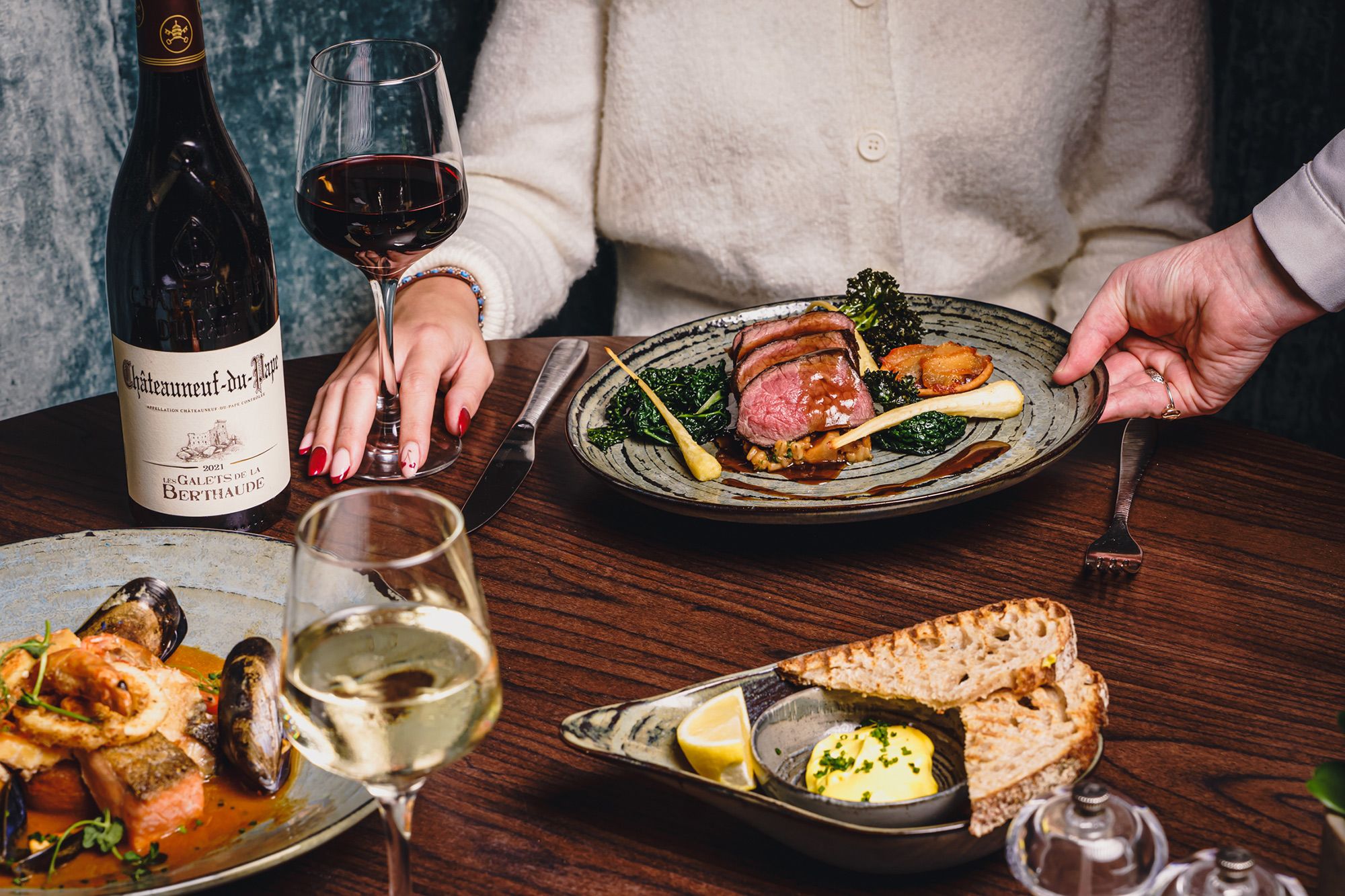 Dinner and wine at the Skiddaw Hotel