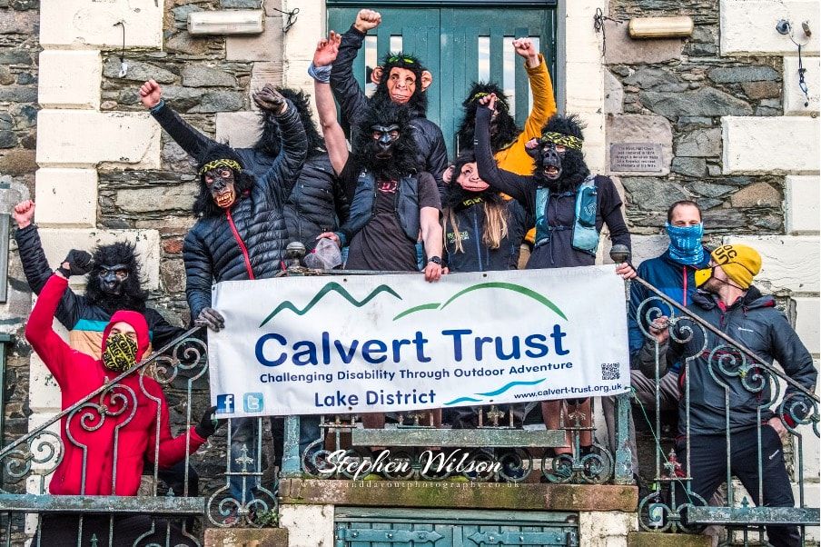 The Kong team at the end of their challenge on the steps of the Moot Hall